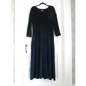 Vintage Karavan 90s Y2K Black Velvet Long Sleeve Maxi Dress M Whimsigoth Grunge